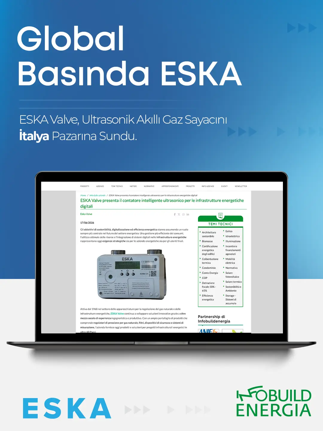 Eska Valve Haber: ESKA Valve Global Basında Ultrasonik Akıllı Gaz Sayacını İtalya Pazarına Sundu