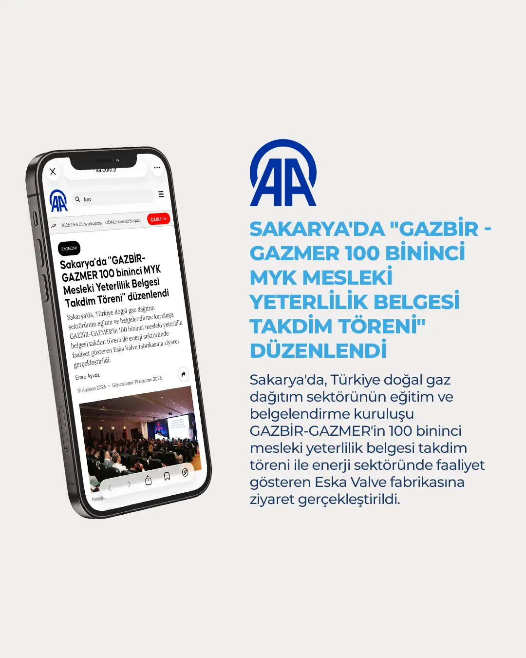 Eska Valve News: In Sakarya, a ceremony was held to present the 100,000th Vocational Qualification Certificate issued by GAZBİR-GAZMER