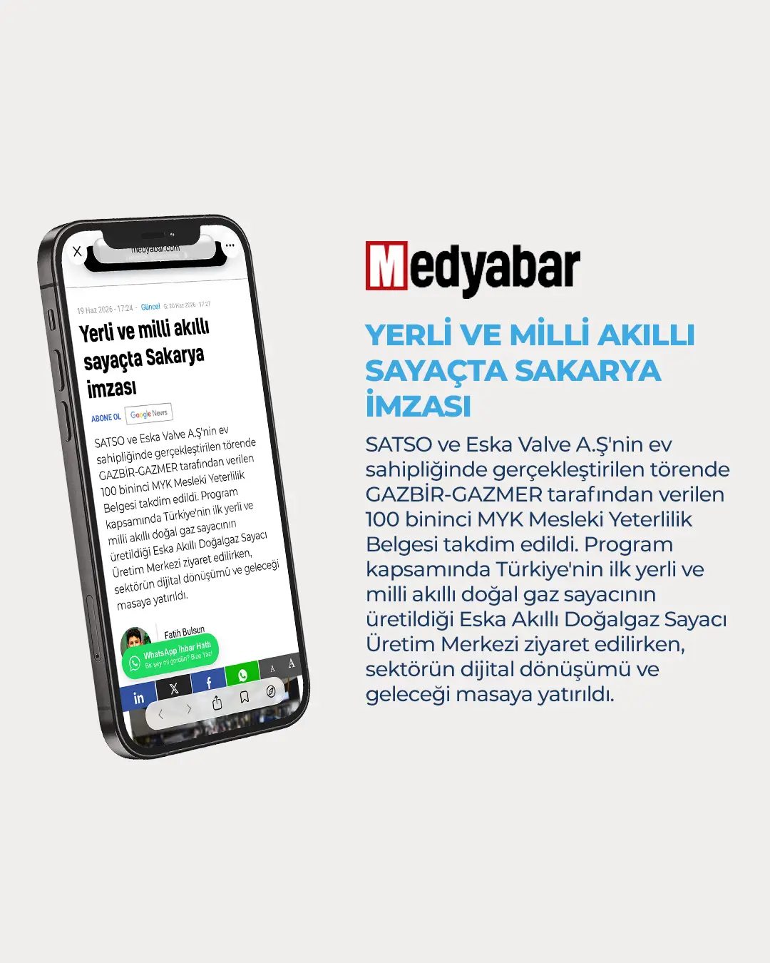 Eska Valve Haber: SATSO ve Eska Valve A.Ş'nin ev sahipliğinde gerçekleştirilen törende GAZBİR-GAZMER tarafından verilen 100 bininci MYK Mesleki Yeterlilik Belgesi takdim edildi.