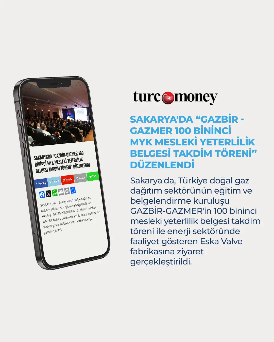 Eska Valve Haber: SAKARYA'DA “GAZBİR-GAZMER 100 BİNİNCİ MYK MESLEKİ YETERLİLİK BELGESİ TAKDİM TÖRENİ” DÜZENLENDİ