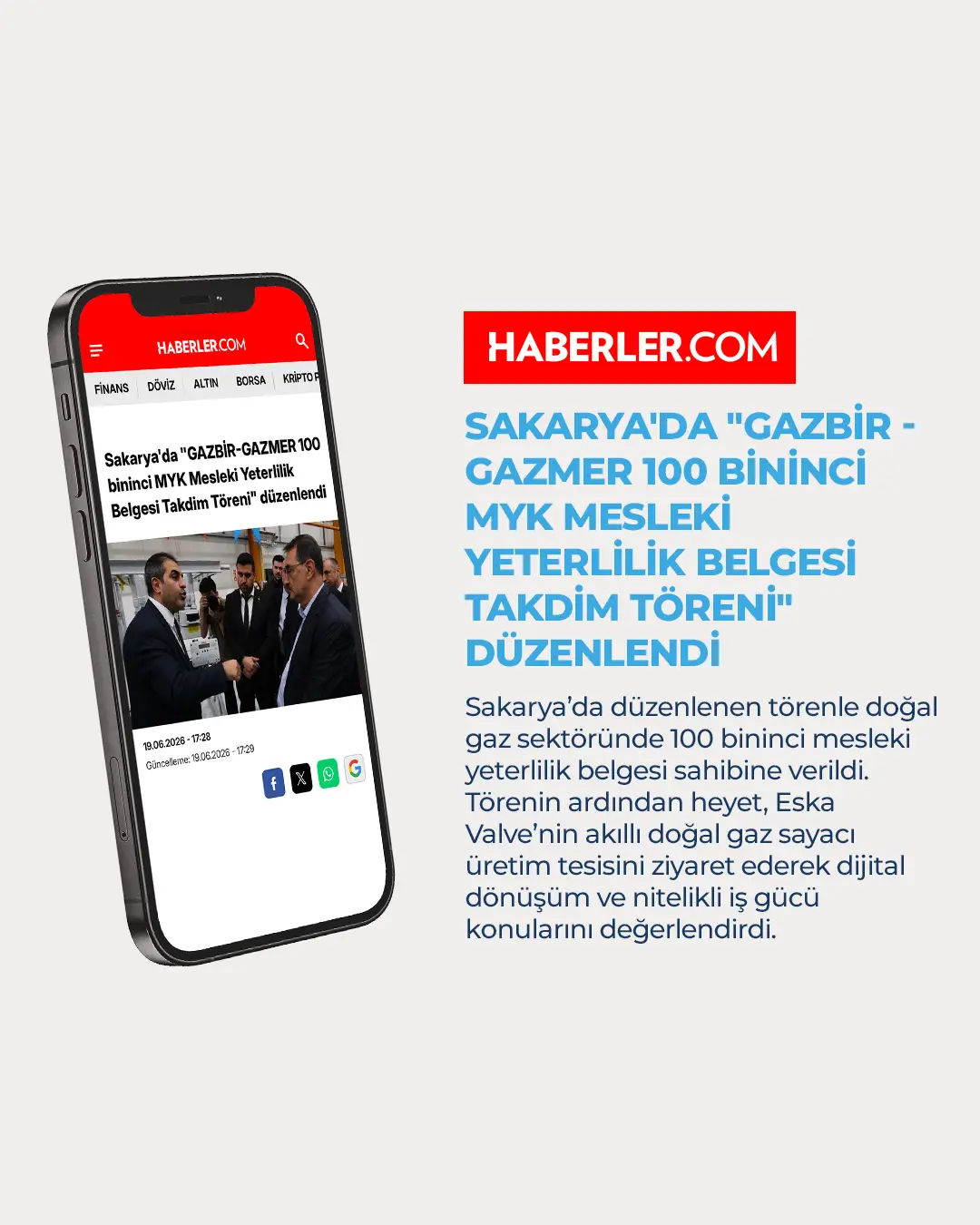 Eska Valve Haber: Sakarya'da "GAZBİR-GAZMER 100 bininci MYK Mesleki Yeterlilik Belgesi Takdim Töreni" düzenlendi