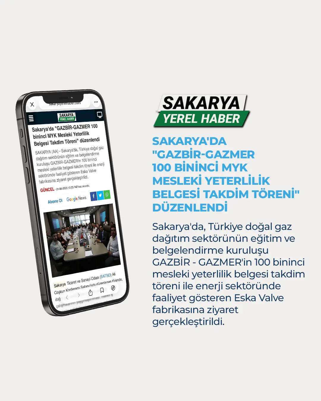 Eska Valve Haber: Sakarya'da "GAZBİR-GAZMER 100 bininci MYK Mesleki Yeterlilik Belgesi Takdim Töreni" düzenlendi
