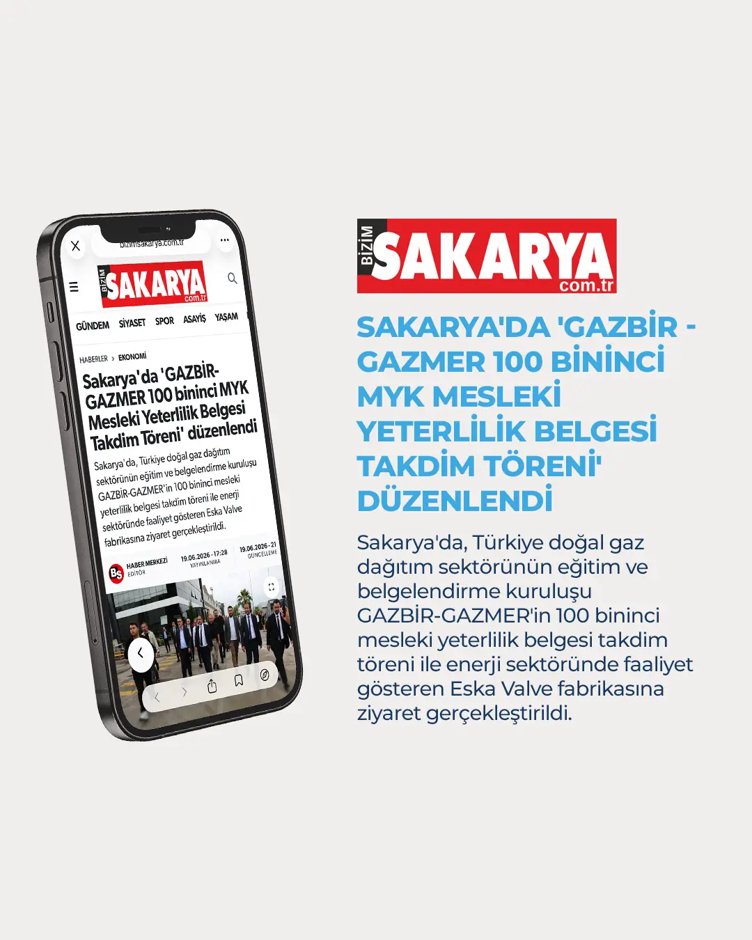 Eska Valve Haber: Sakarya'da 'GAZBİR-GAZMER 100 bininci MYK Mesleki Yeterlilik Belgesi Takdim Töreni' düzenlendi