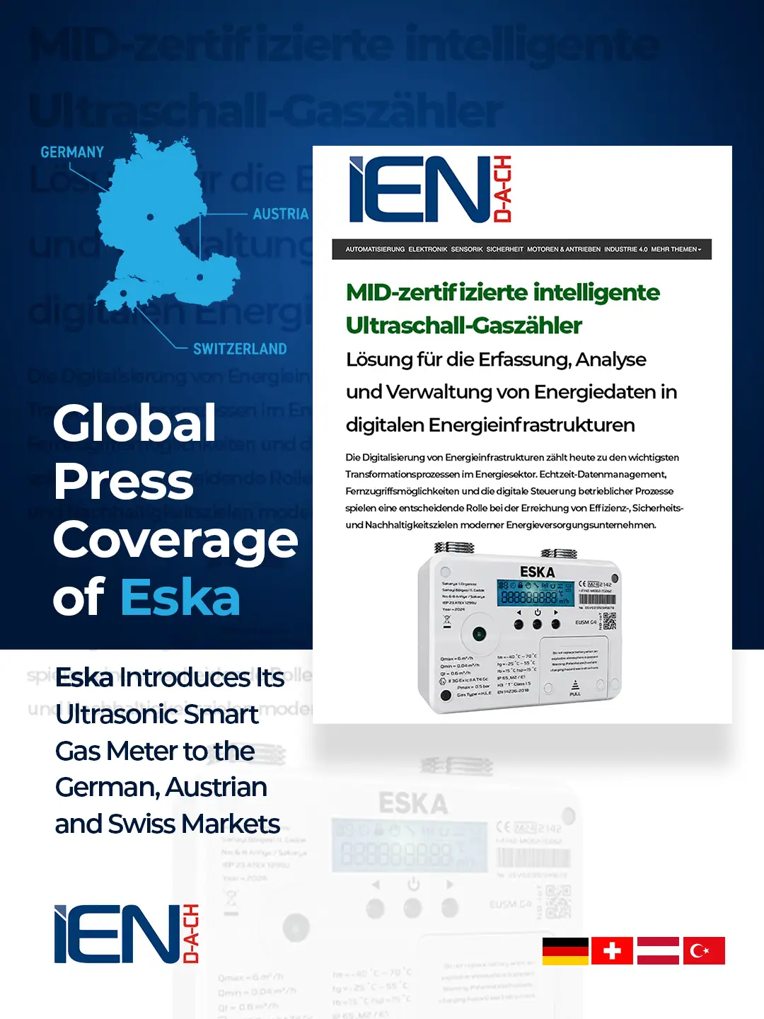 Eska Valve News: Our MID-certified Ultrasonic Smart Gas Meter has been featured in IEN DACH, one of the leading industrial engineering publications in Germany, Austria, and Switzerland.
