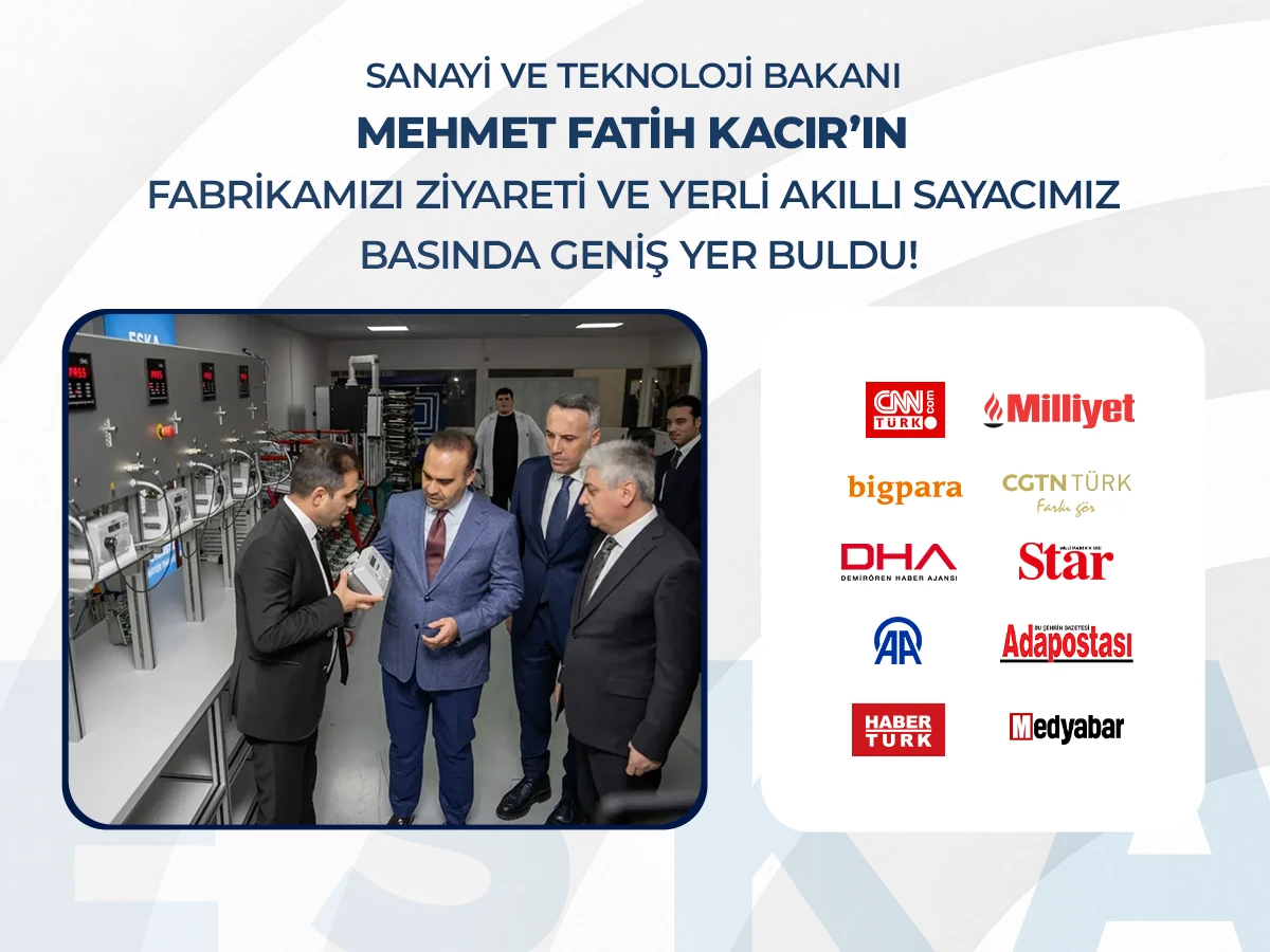 Sanayi ve Teknoloji Bakanı Mehmet Fatih Kacır’ın Fabrikamızı Ziyareti ve Yerli Akıllı Sayacımız Basında Geniş Yer Buldu