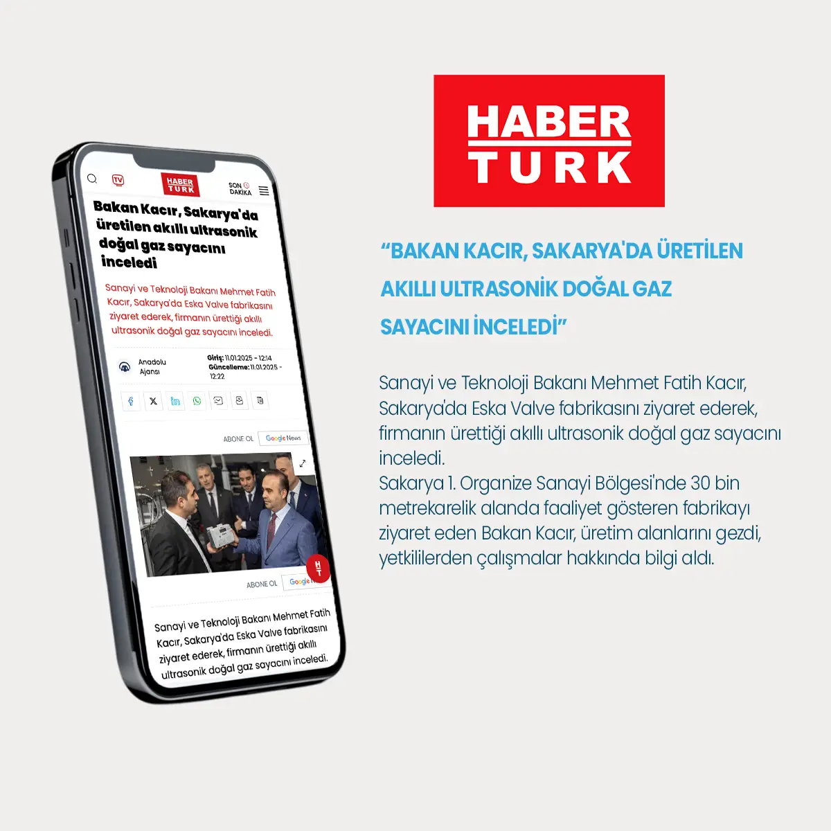 Eska Valve Haber: Bakan Kacır, Sakarya'da Üretilen Akıllı Ultrasonik Doğalgaz Sayacını İnceledi