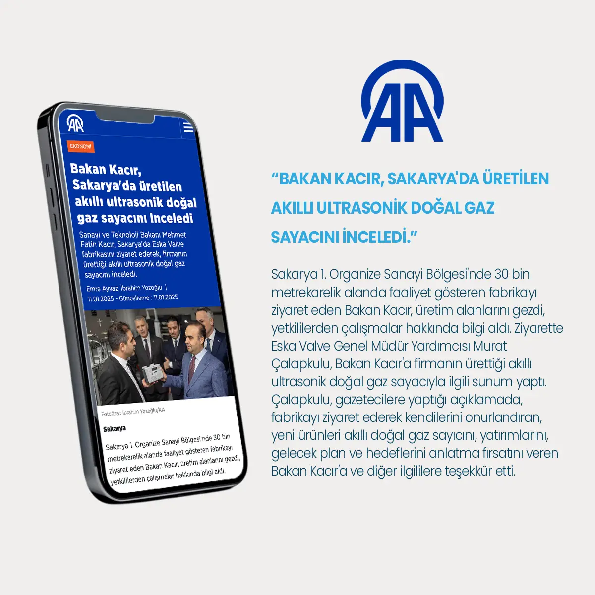 Eska Valve Haber: Bakan Kacır, Sakarya'da Üretilen Akıllı Ultrasonik Doğalgaz Sayacını İnceledi