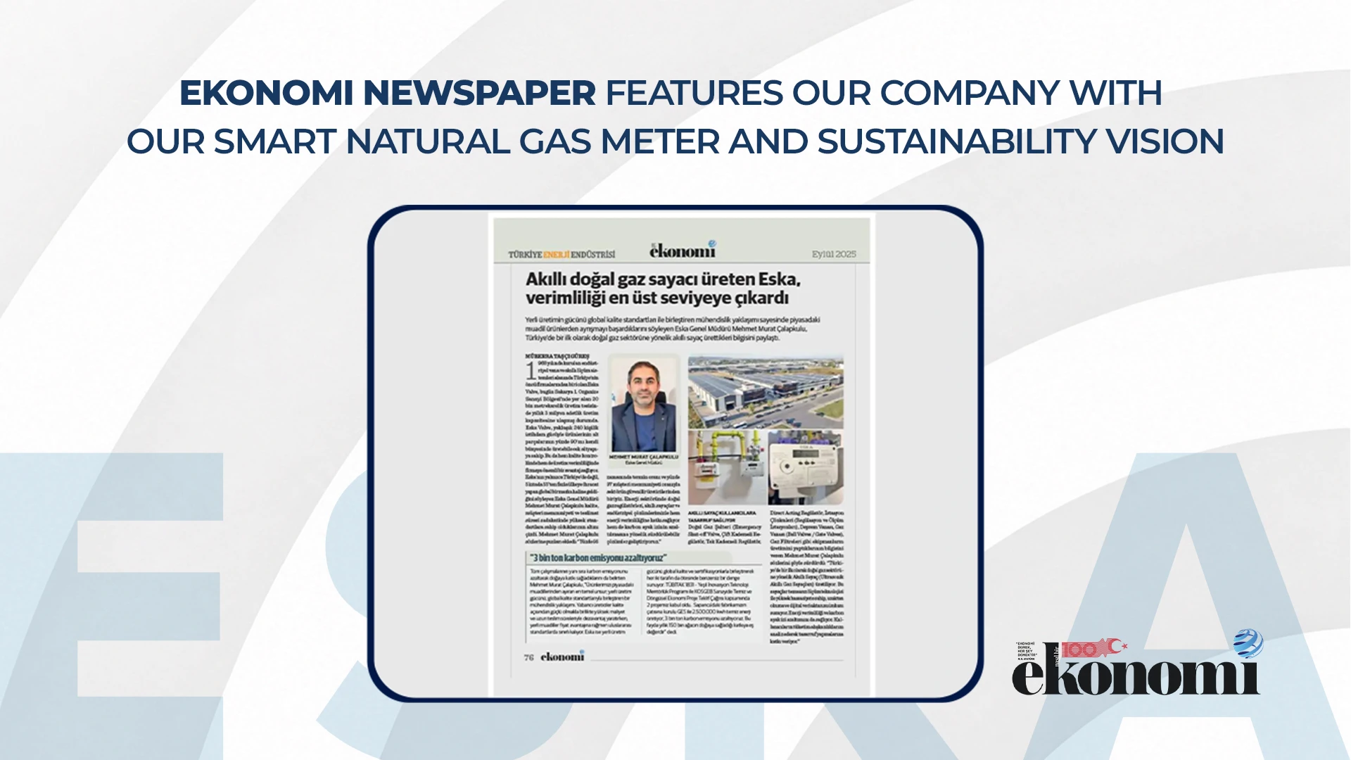 Ekonomi Newspaper Features Our Company with Our Smart Natural Gas Meter and Sustainability Vision