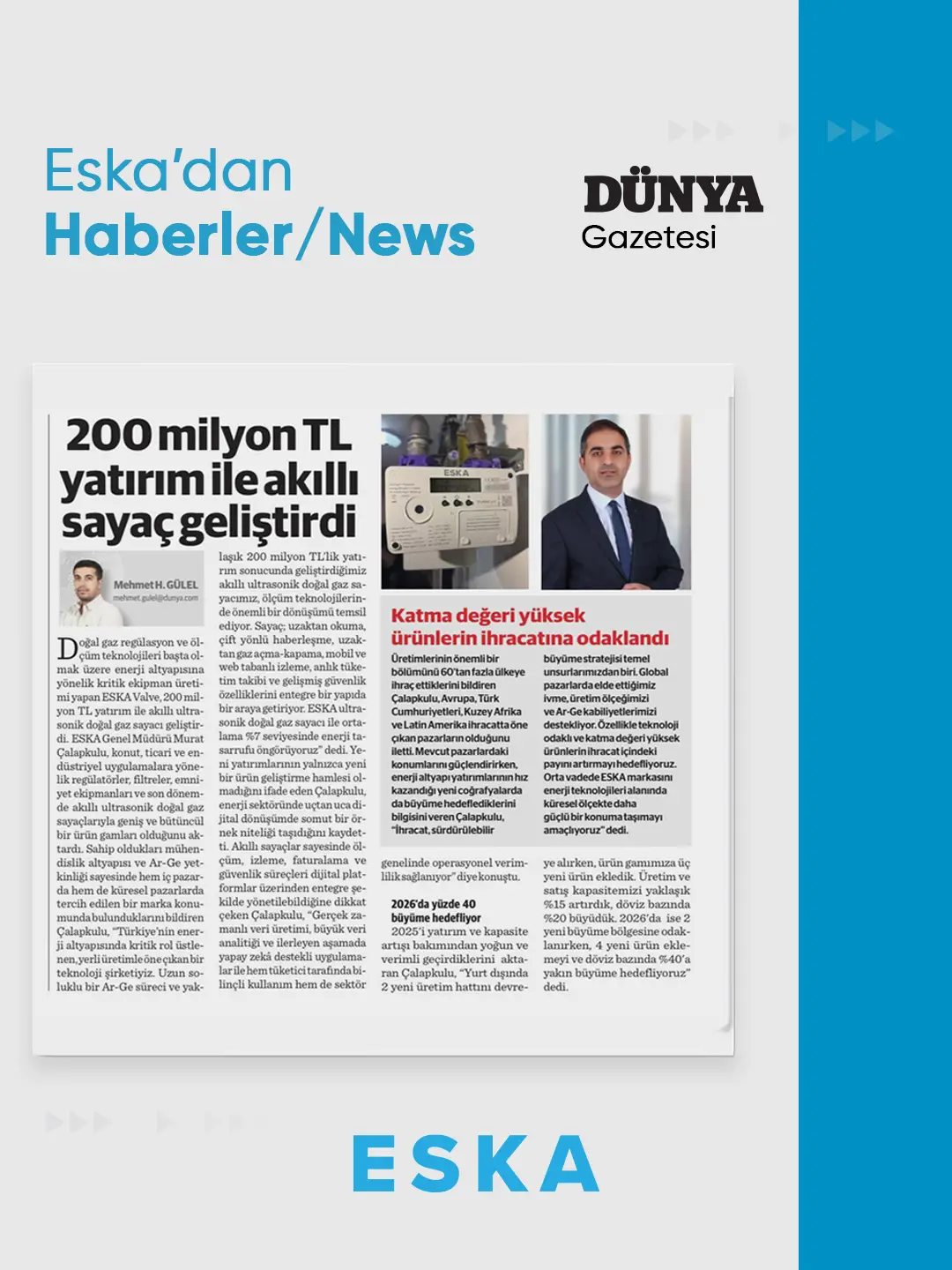 Eska Valve News: Eska Valve 200 milyon TL yatırım ile akıllı sayaç geliştirdi