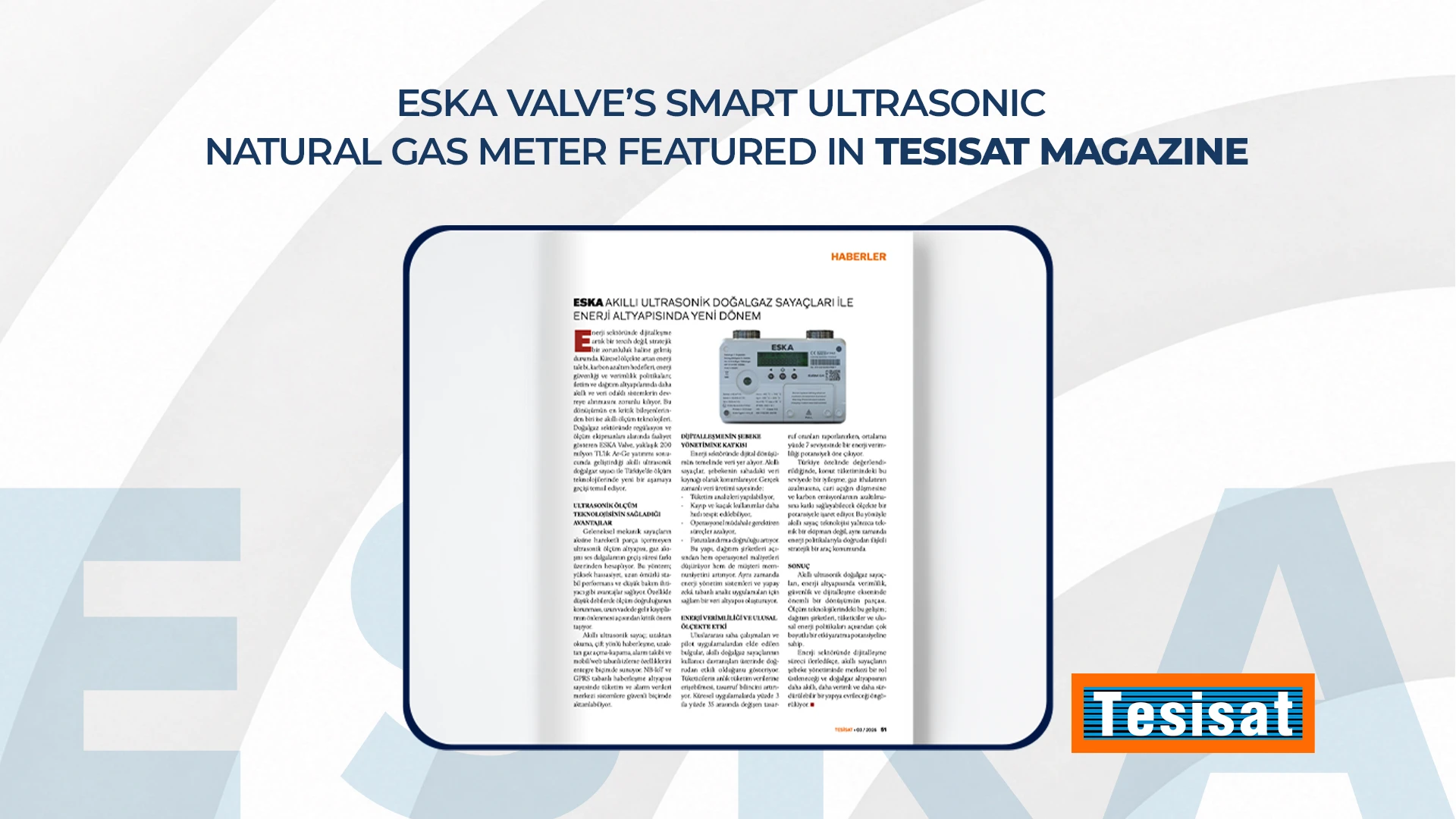 ESKA Valve’s Smart Ultrasonic Natural Gas Meter Featured in Tesisat Magazine