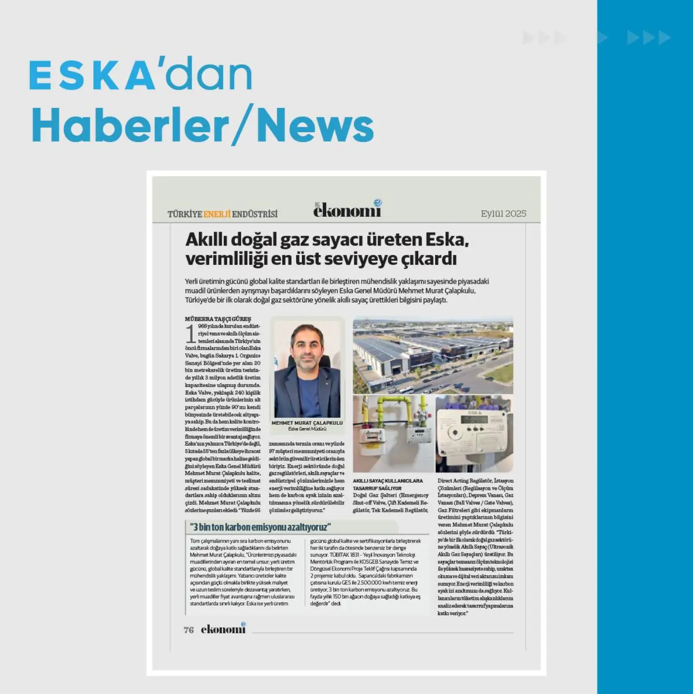 Eska Valve News: Genel Müdürümüz Mehmet Murat Çalapkulu, Ekonomi Gazetesi'nde